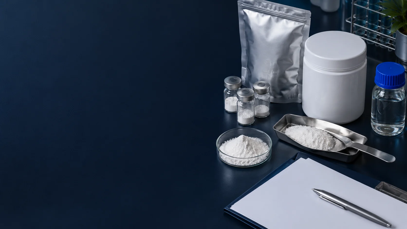Peptide raw material catalog — independently generated photo-style concept