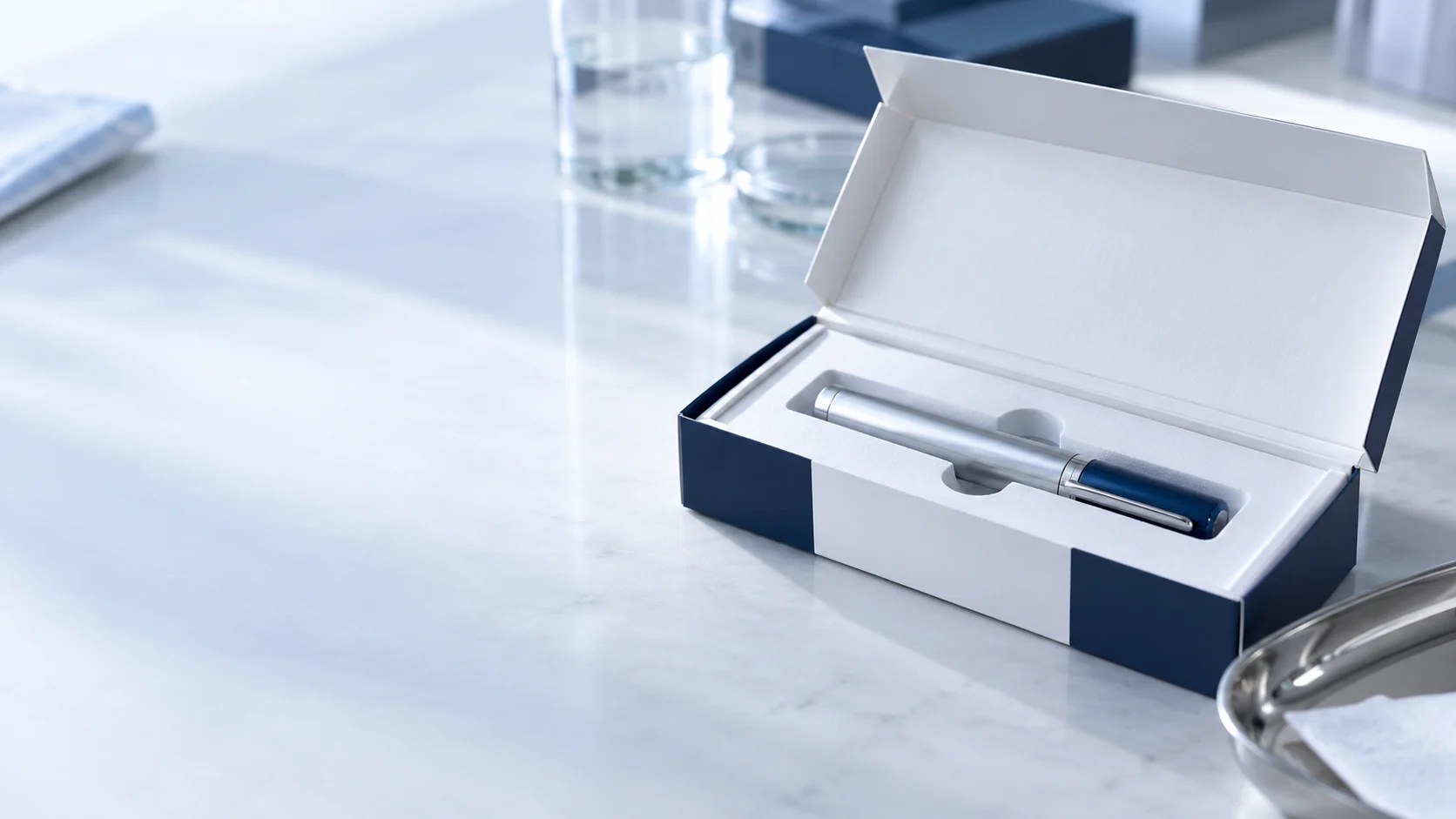 Pen-format packaging — independently generated photo-style concept