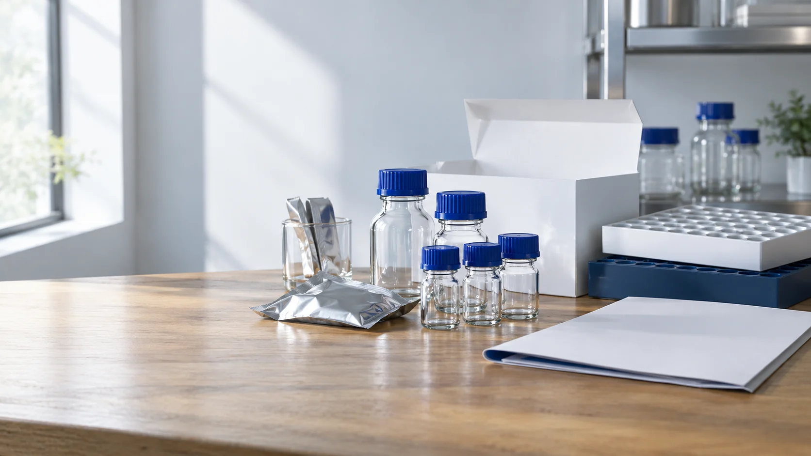 Laboratory water packaging — independently generated photo-style concept