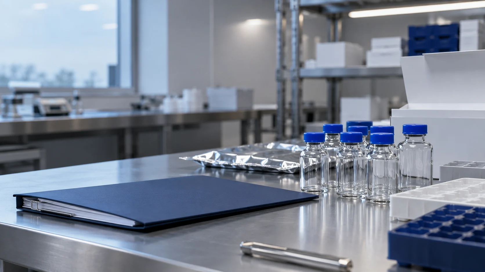 Laboratory water packaging — independently generated photo-style concept