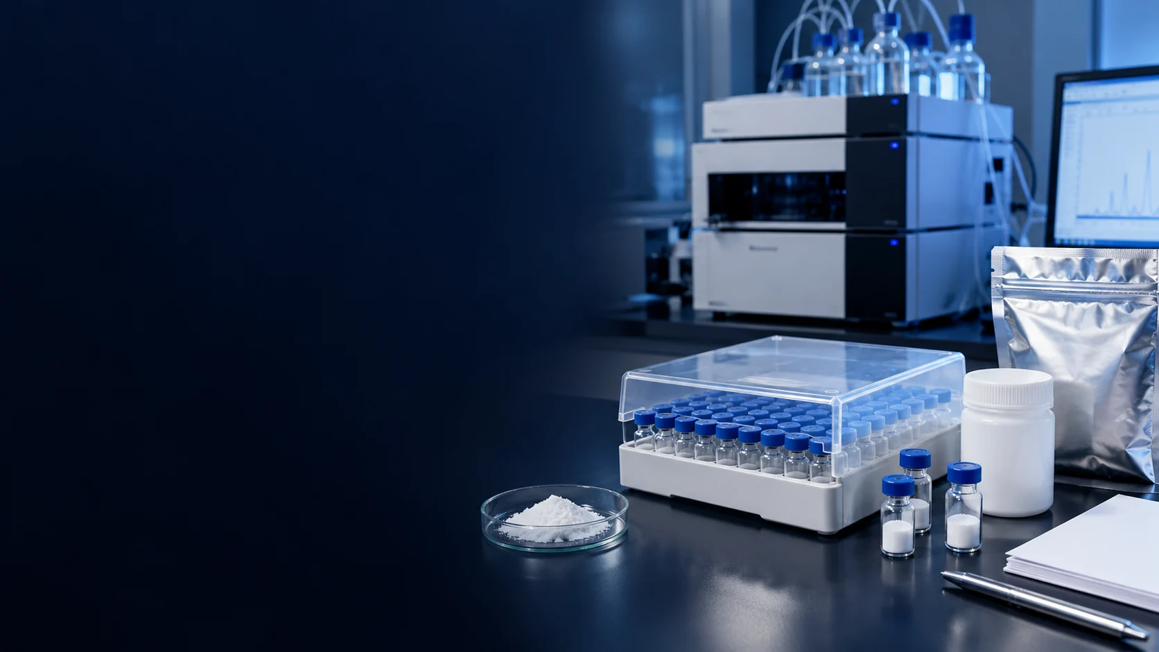 Peptide analytical services — independently generated photo-style concept